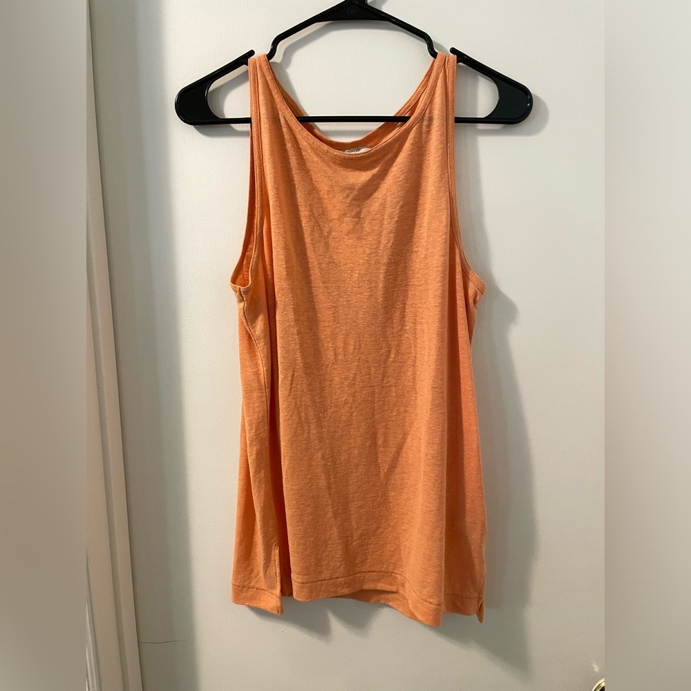 Madewell Lt Orange Slub Knit Linen Blend Relaxed Tank Top Sz S